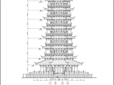 公园七层宝塔古建筑 施工图