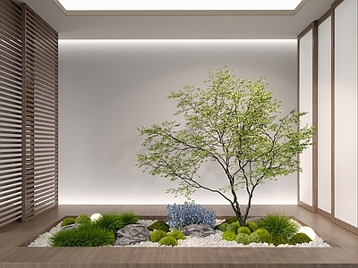 现代室内组团小景模型 现代植物堆 球形灌木 苔藓球 带花灌木植物组合