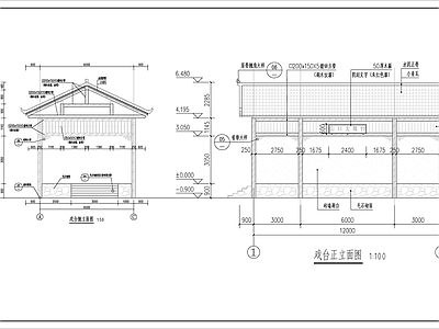 乡村仿古小舞台建筑 施工图  建筑