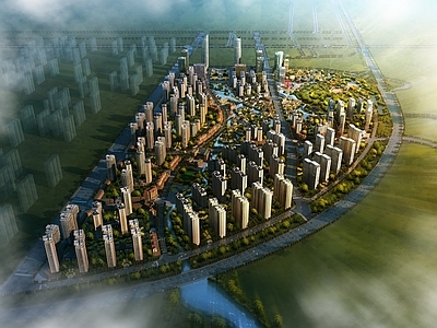 现代城市设计鸟瞰图规划