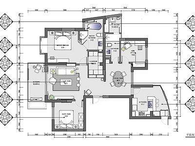 120㎡三居室家装室内 施工图  平层