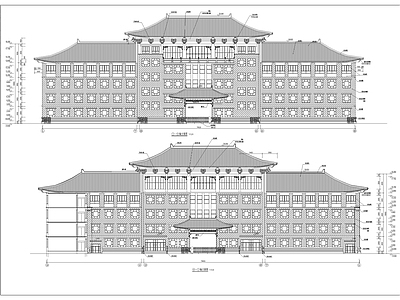 仿古中学教学楼建筑 施工图