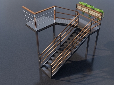 现代风格扶手楼梯 木材 户外 金属