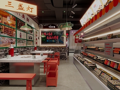 复古怀旧火锅店 串串店 餐饮店 墙绘