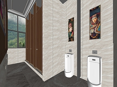现代公共卫生间 卫生间隔断 酒店公共卫生间 小便斗 装饰画 公卫 成人