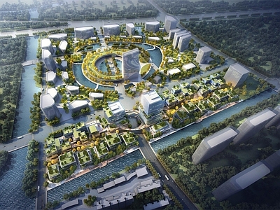 科创办公智能产业园建筑 施工图 效果图 SU模型