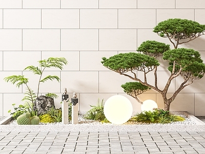 新中式植物景观造景 石头 白石子