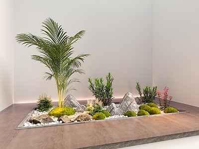 3d现代室内组团小景模型 现代植物堆 苔藓球 植物组合