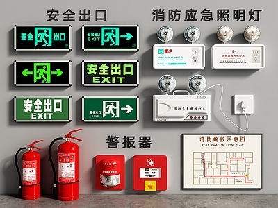消防照明应急灯 灭火器 警报器 消防疏散图