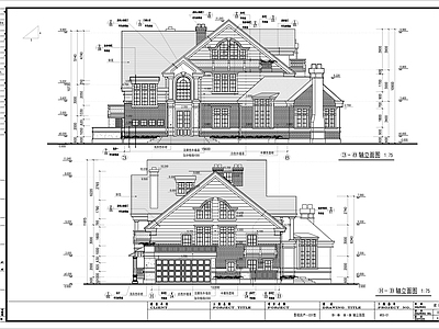 欧式三层高档别墅建筑 施工图