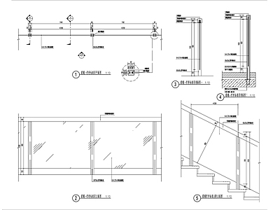 现代楼梯玻璃栏杆详图 施工图