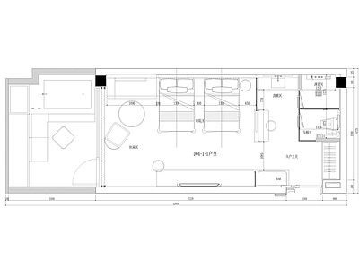 现代酒店双人间客房平面图 施工图