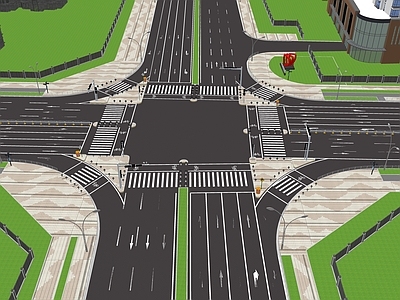 现代道路 市政道路 路口模型 斑马线