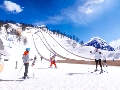 现代体育滑雪基地 索道 滑雪坡道 滑雪平台