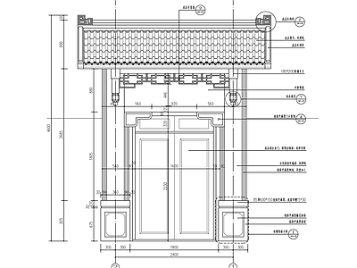 新中式别墅庭院入户大门 施工图 局部景观