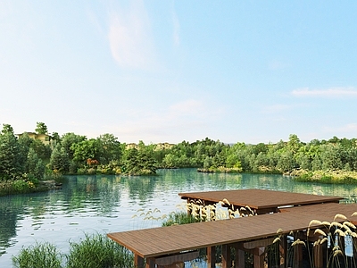 现代湖景 植物 栈道 木桥 水生植物 湖面 水系 公园 花草