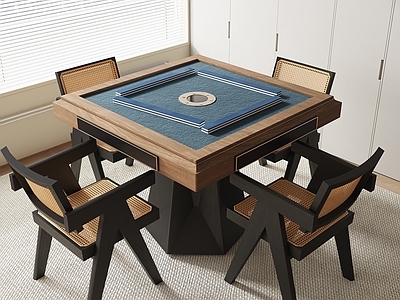 现代麻将桌 棋牌桌 单椅 百叶帘