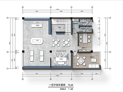 260㎡茶叶店棋牌室平面布置图 彩平图psd