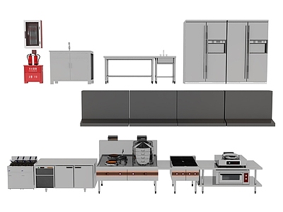现代后厨设备 厨房用品组合 厨房后厨 后厨操作台