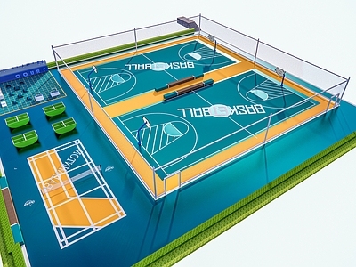 现代体育运动场地组合 篮球场 羽毛球场 橡胶场地设计 乒乓球场