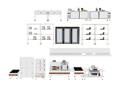 现代后厨设备 厨房用品组合 厨房后厨 后厨操作台