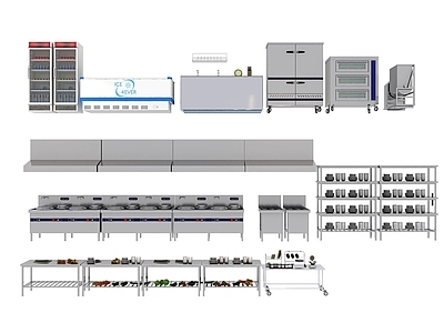 现代后厨设备 厨房用品组合 厨房后厨 后厨操作台
