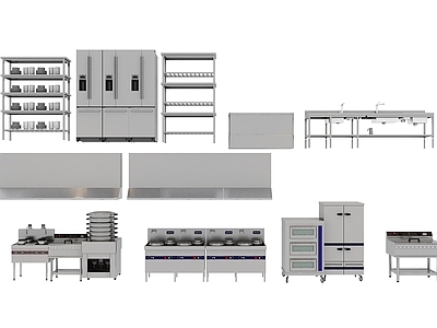 现代后厨设备 厨房用品组合 厨房后厨 后厨操作台