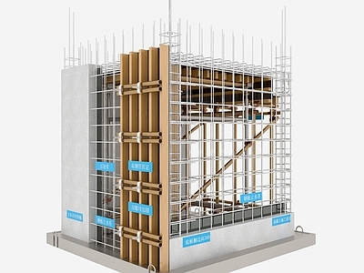 现代建筑工地精细施工样板 楼层钢筋绑扎 盘扣式 承插式脚手架 梁钢筋