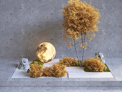 现代植物景观造景 植物 新中式 小 室内 月球灯