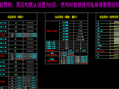 槽钢螺栓角钢方钢基层材料动态块 图库 平面图块