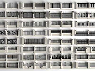 现代围栏 围栏护栏 小区围墙 铁艺栅栏 栏杆 石材