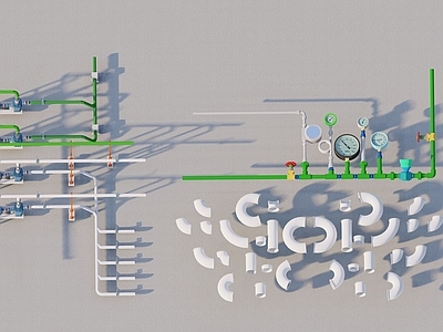 现代阀门管道 水表 水管 闸道水管器材设备 机械管道零件组合