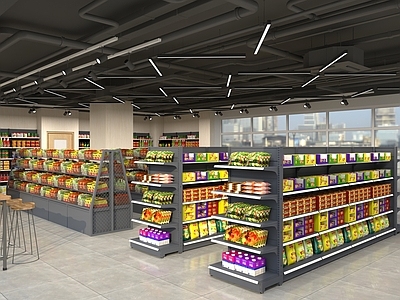 现代超市 零食超市 便利店 超市 零食柜 散装零食架 水柜 生活用品区