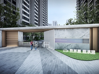 现代隐奢住宅入口门楼