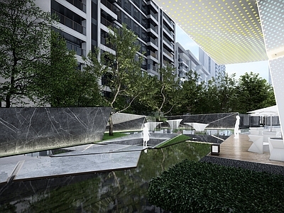 现代小区景观 水景 住宅景观
