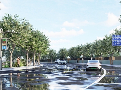 现代景观道路 指示牌