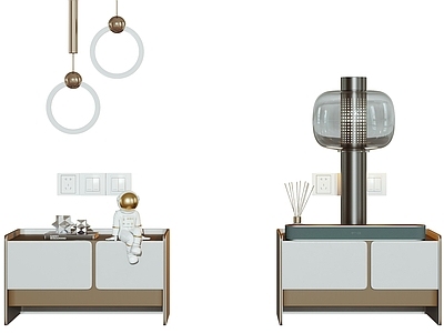 现代床头柜 边柜 茶几 饰品摆件 雕塑 台灯 吊灯 绿植 墙饰 柜子