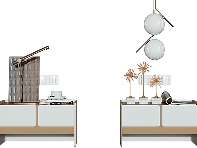 现代床头柜 边柜 茶几 饰品摆件 雕塑 台灯 吊灯 绿植 墙饰 柜子