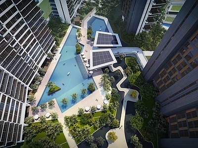 现代小区水系景观 住宅景观