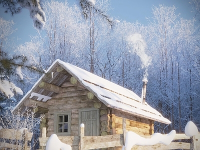 现代雪景木屋独栋别墅 户外民宿小木屋建筑 雪景木屋民宿独家湖边别墅景观 木制 斜顶