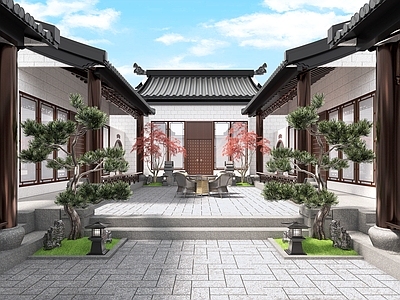 中式四合院3D模型下载