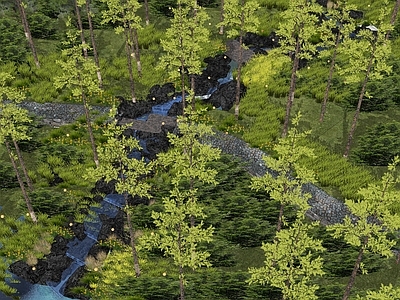 现代滨水景观 山谷跌水溪流 湿地滩涂 雨水花园石头驳岸