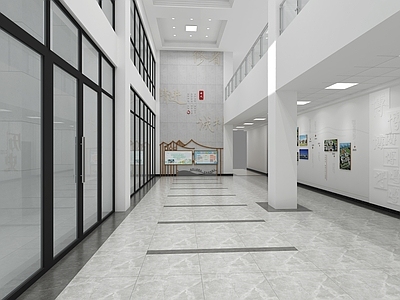 新中式学校大厅 宣传栏 历史发展墙