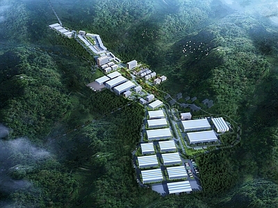 现代工业厂房厂区规划 物流园鸟瞰图