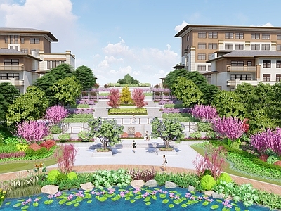 现代小区景观 居住区景观 台地花园 住宅景观