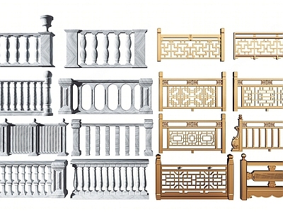 新中式围栏护栏 木材 石材