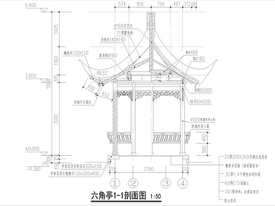 学校六角亭详图 施工图 效果图