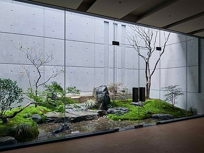 现代天井景观造景 庭院小品 水景 跌水景观 枯山水庭院花园小品