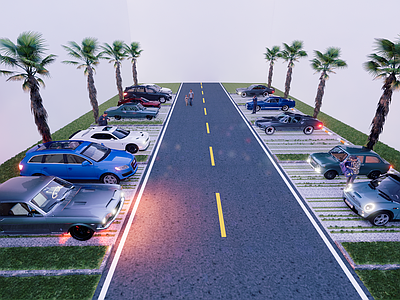现代生态停车场 小 suv 豪车 轿跑 跑车 老爷车 户外