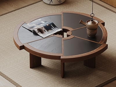 侘寂风茶几 实木 书本摆件